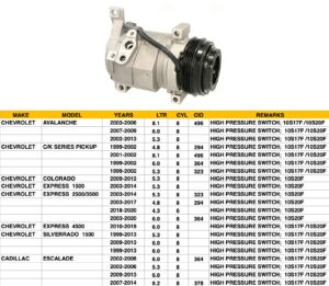 Chevrolet Silverado A/C Compressor Avalanche/C.K Pickup/Colorado/Express/C.D Escalade Double (4S Pn 78362 /78377)
