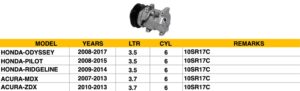 Honda Ridgeline A/C Compressor 3.5L/3.7L Odyssey/Pilot/Ridgeline/Mdx/Zdx Double (4S Pn 158334)