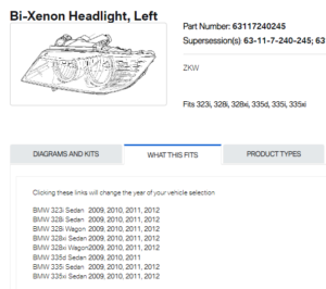 Bmw 3 Headlight Hid Headlight Driver Side Without Adaptive Sedan/Wagon 2009-2011