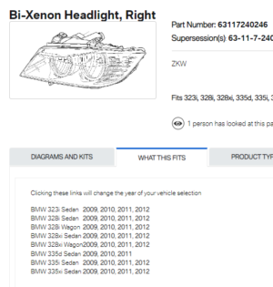 Bmw 3 Headlight Hid Headlight Passenger Side Without Adaptive Sedan/Wagon 2009-2011