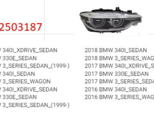 Bmw 3 Headlight LED Passenger Side Sedan/Wagon/330E/340I/340I Xddrive All 2016-2018 () (Oe 63 11 7 419 630)