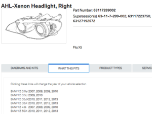 Bmw X5 Headlight Bi-Hid Headlight Passenger Side W/ Adaptive 2007-2011 (To 4/11 Production)