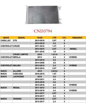 Chevrolet Malibu Condenser Crusze/Impala/Malibu/Lacross/Regal/Verano/Allure/Xts Cilck Image For More Details