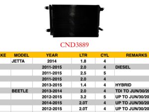 Volkswagen Jetta Condenser ) Jetta 2009-2016 Beetle 2012-2019 (Cnd3889