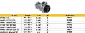 Lincoln Navigator A/C Compressor 3.5L/3.7L Diesel-Kiki Expedition/F-150/Transit/Navigator (4S Pin 168662)