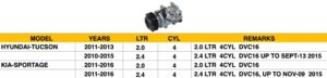 Kia Sportage A/C Compressor Tucson 2.0L 11-13 / 2.4L 10-15 & Sportage 2.0L 2.4L 11-16 (4S Pn 178305)