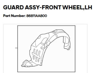 Hyundai Elantra Fender Driver Side Liner Vacuum /Insulation Foam 1.6T N-Line Sedan 2021-2023