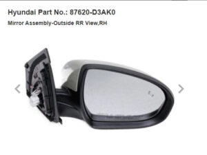 Hyundai Tucson Mirror Passenger Side Paint-to-Match Cover Power/Bsd/Heated Tucson 2019-2021