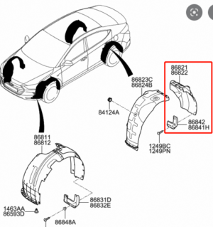 Hyundai Elantra Fender Driver Side Liner Korea Built 1.4T/2.0L Sedan 2017-2018