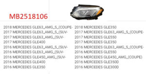 Mercedes Gle Headlight LED Driver Side W/ Adaptive Click Image For Fitments) Gle- 2016-2018 (To 10/2017