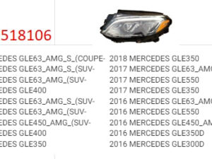 Mercedes Gle Headlight LED Driver Side W/ Adaptive Click Image For Fitments) Gle- 2016-2018 (To 10/2017