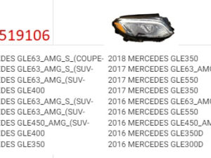 Mercedes Gle Headlight LED Passenger Side W/ Adaptive Click Image For Fitments) Gle- 2016-2018 (To 10/2017