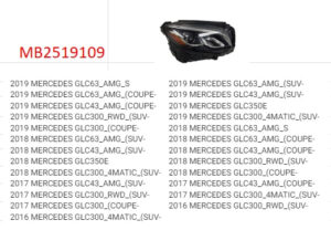 Mercedes Glc Headlight LED Passenger Side Without Adaptive Lighting Glc- 2016-2019 (Click Imgage For Fitments)