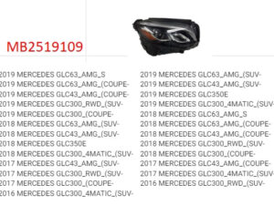 Mercedes Glc Headlight LED Passenger Side Without Adaptive Lighting Glc- 2016-2019 (Click Imgage For Fitments)