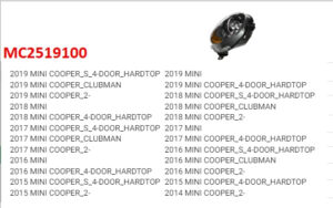 Mini Headlight Halogen Headlight Passenger Side Without Logo Yellow Signal Mini 2014-2019