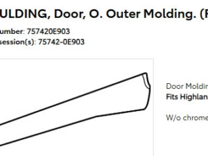 Toyota Highlander Door Outer Paint-to-Match Without Xse Highlander/Hyb 2020-2025