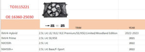Toyota Rav4 Rad/Cnd Fan 2.5L Hybrid Rav4 22-25 Rav4 Prime 21-24 Nx350H/450H+/450H+ F-Sport 22-25 (Oe 16360-25030)